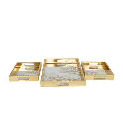 Plastic Geometric Mirrored Living Room Decor Tray - Set of 3 Gold - Roche River Decor