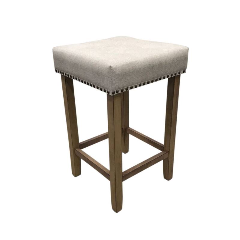 Tufted Upholstered Seat Barstools - 24" - Set of 2 - Cream and Brown