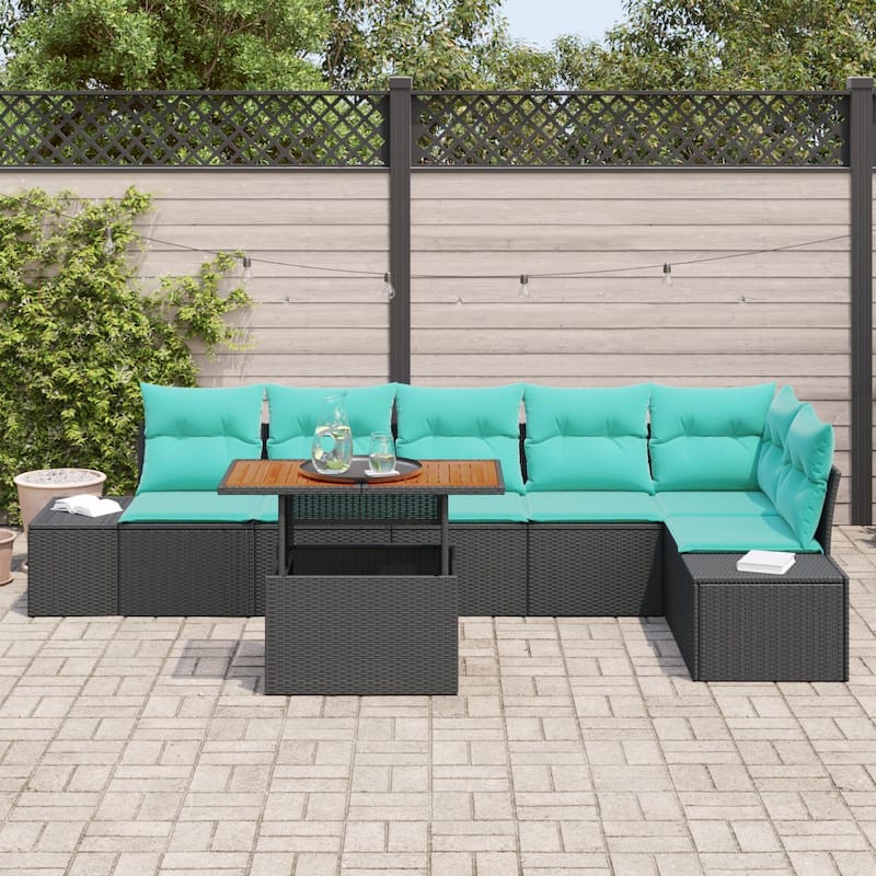 vidaXL 7 Garden Sofa Set with Cushions Black/Grey Poly Rattan - 125.6 x 60.6 x 27.2