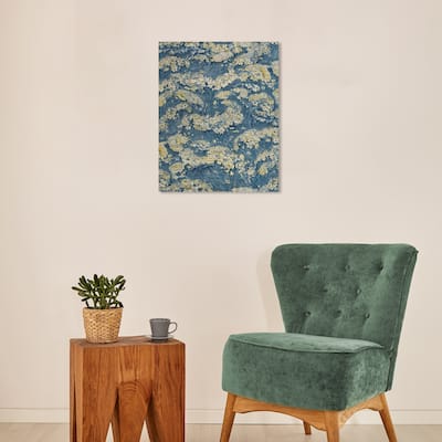Wynwood Studio Canvas Abstract Arthur Silver - Cloth with Floral Sea Design Blue and Yellow Traditional Wall Art Canvas Print