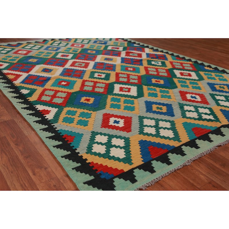Hand Woven Oriental 100% Wool Carpet Southwestern All-Over Multi-Colored Kilim Area Rug - 7' 11'' X 5' 6''