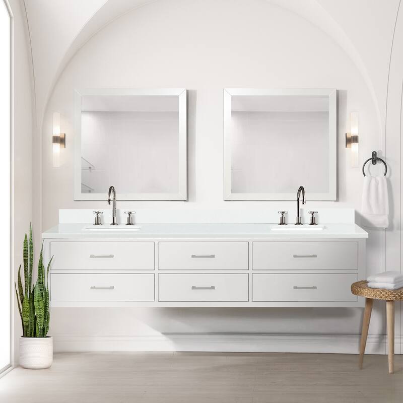 Castor 60 in W x 22 in D Black Double Bath Vanity, White Quartz Top, Faucet Set, and 28 in Mirrors