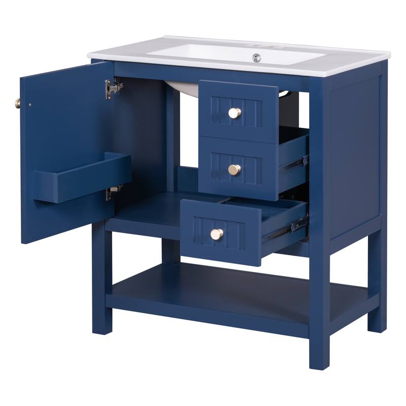 30inch Transitional Style Bathroom Vanity Cabinet Combo with Ceramic Sink