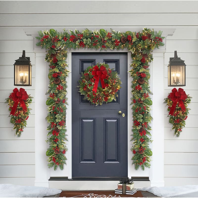 Puleo International 28" Battery-Operated Pre-Lit Decorated Artificial Swag