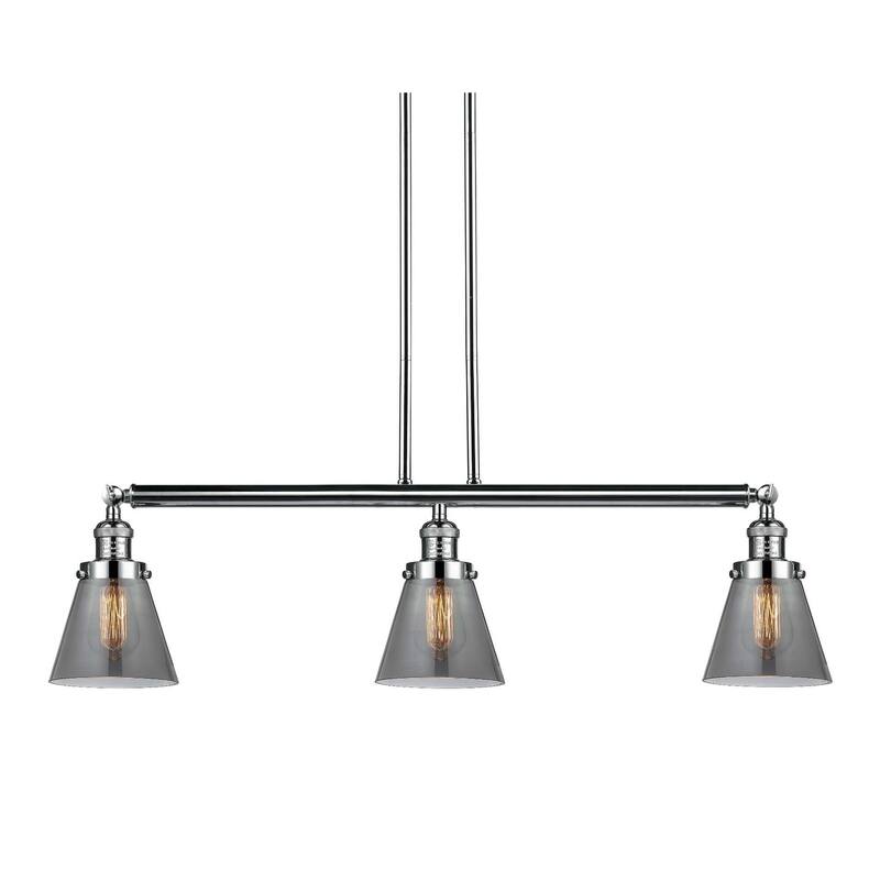 Innovations Lighting Small Cone 3 Light 39" Wide Linear Chandelier - Polished Nickel / Smoked
