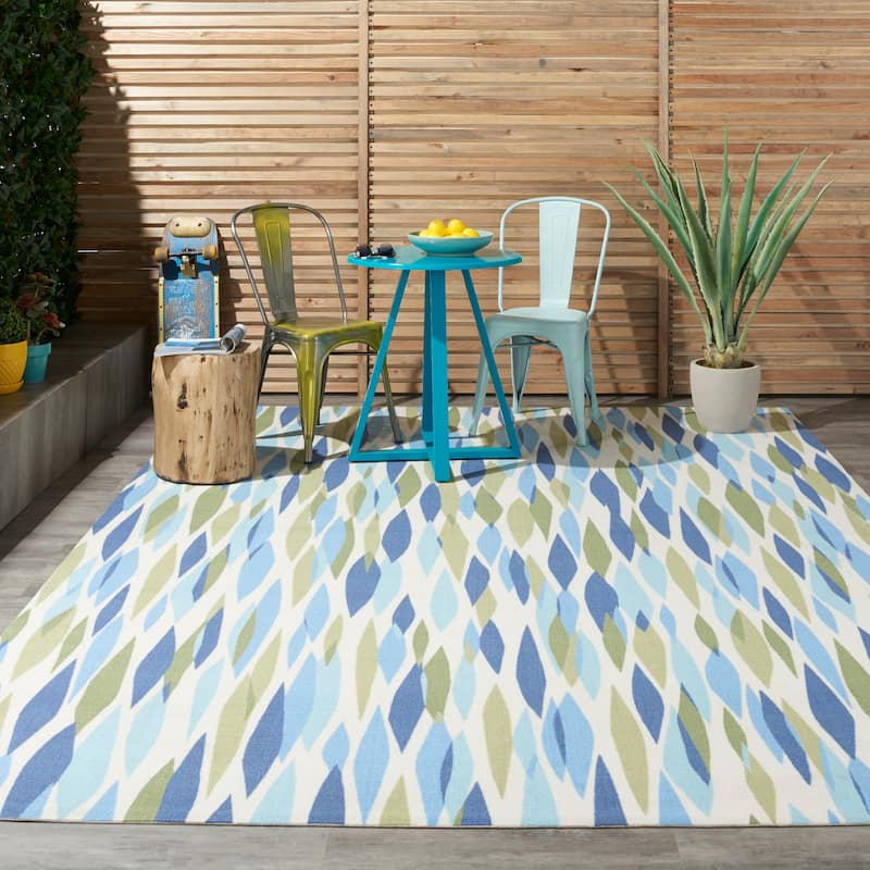 Waverly Sun N' Shade Modern Abstract Indoor Outdoor Area Rug - 10' x 13' - Blue/Green