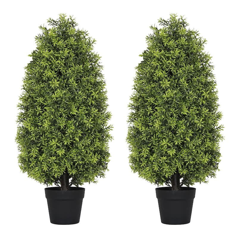 90cm Artificial Boxwood Cone Tree Faux Shrub for Outdoor Planter and Entryway Décor 2pcs/set - Green
