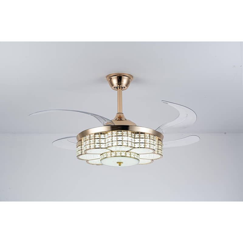 48" Ceiling Fan With Retractable Blades, Indoor Ceiling Fan With Light with Remote Control, Noiseless Reversible Motor - Gold