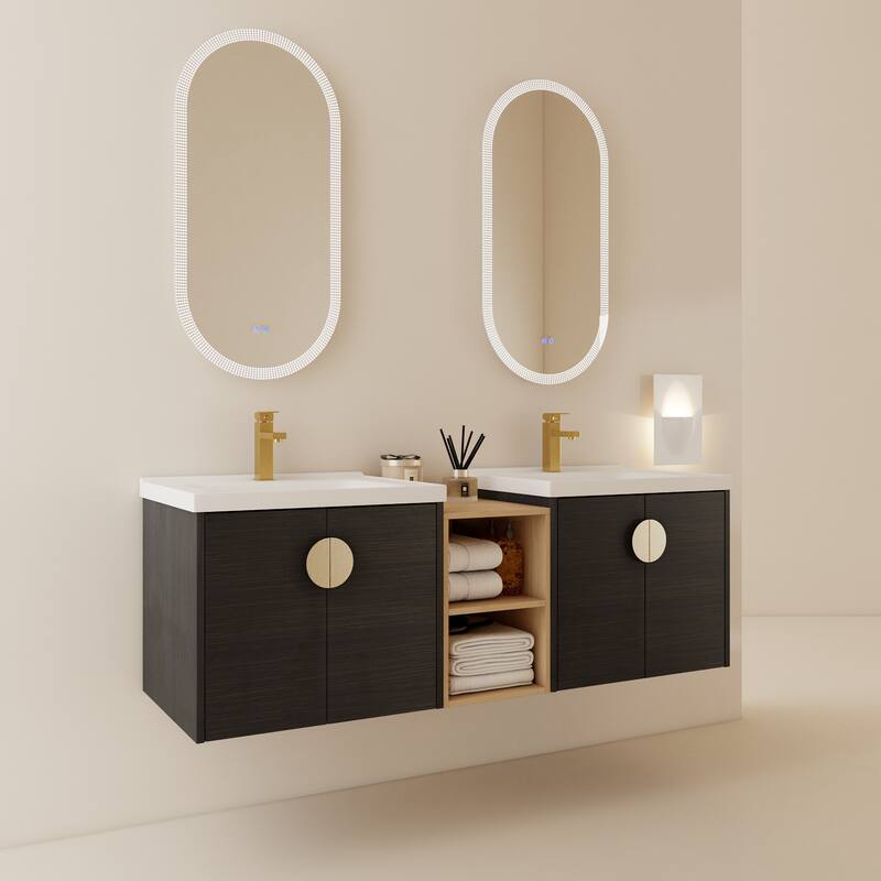 60 Inch Soft Close Doors Bathroom Vanity With Sink, and A Small Storage Shelves
