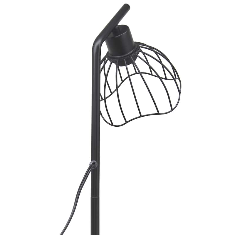 Metal Industrial Cage Floor Lamp with Curved Arm and Rotary Switch - 9.57 x 7.87 x 54.50 in. (L x W x H)