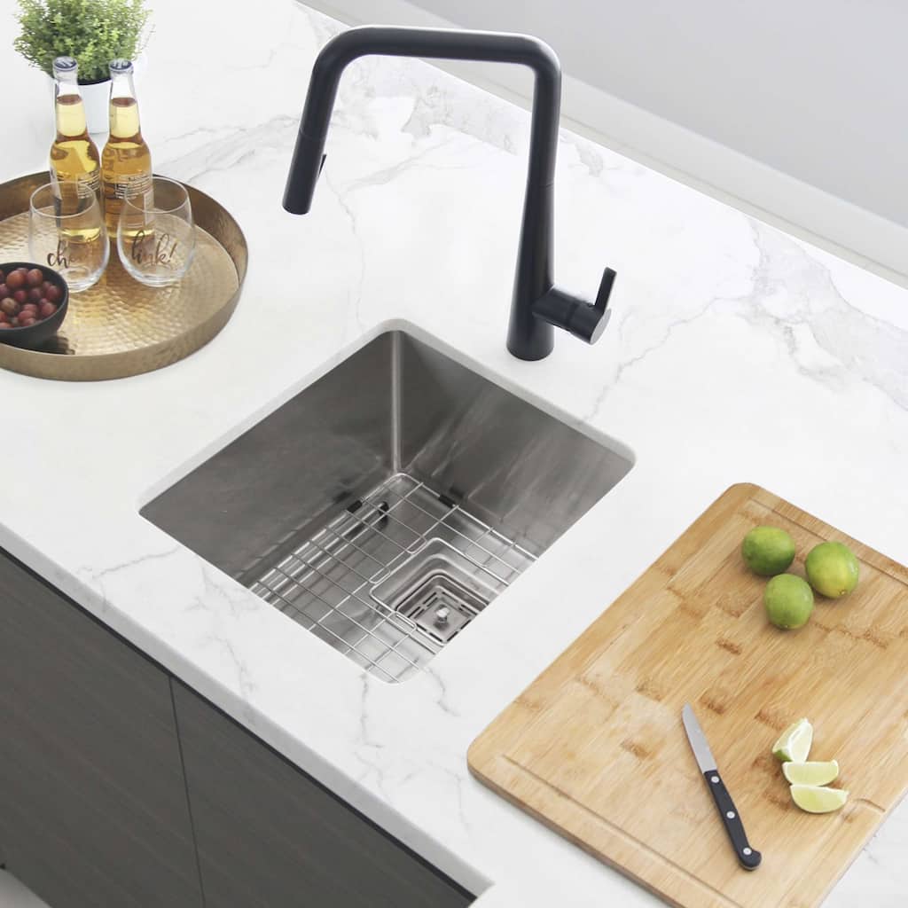 STYLISH 16 inch Single Bowl Stainless Steel Kitchen Sink with Square Strainer Handmade - 16" x 18" x 9"
