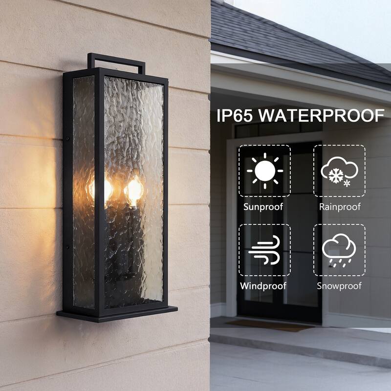 20in LED Outdoor Wall Light Dusk to Dawn Black Outside Wall Mount Lamp - Large