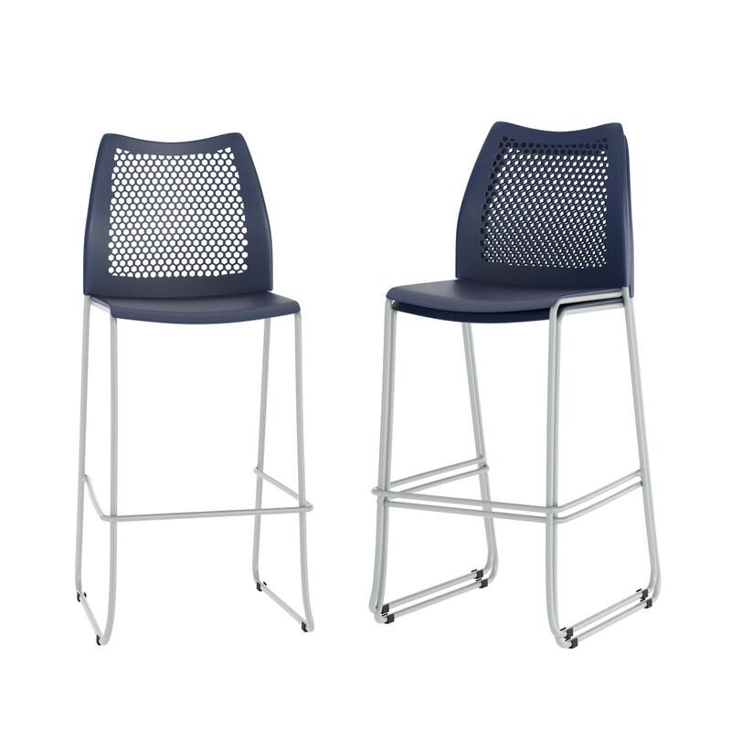3 Pack Stackable Sled Base Barstool with Vented Back and Integrated Footrest - 19.75"W x 23.25"D x 44.25"H - Navy Plastic/Gray Frame