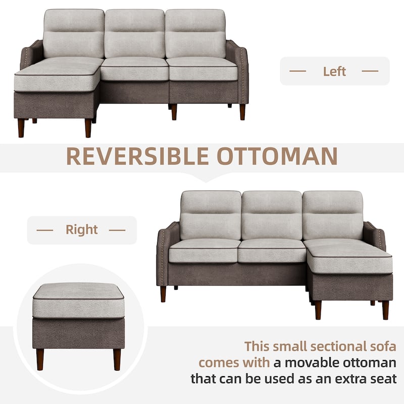 Futzca 78” L Shaped Sofa Couch with Ottoman and Side Storage Bag