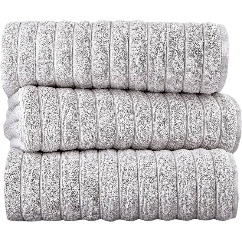 Classic Turkish Towels Plush Ribbed Cotton Luxurious Bath Sheets (Set of 3) 40x65" - 40x65 - Platinum
