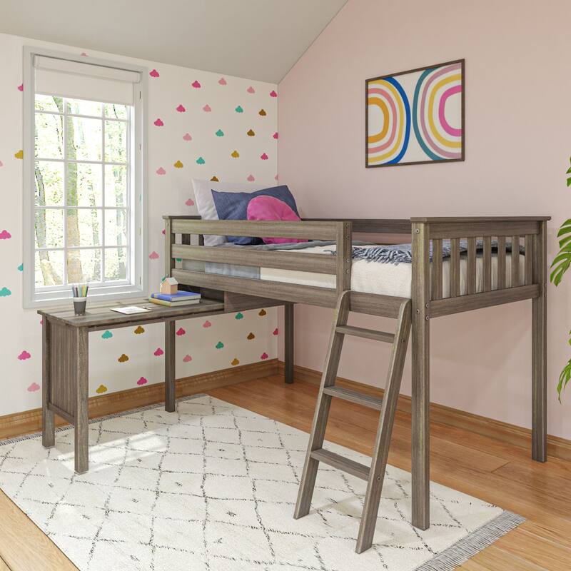 Max and Lily Twin-Size Low Loft with Pull-Out Desk - Clay