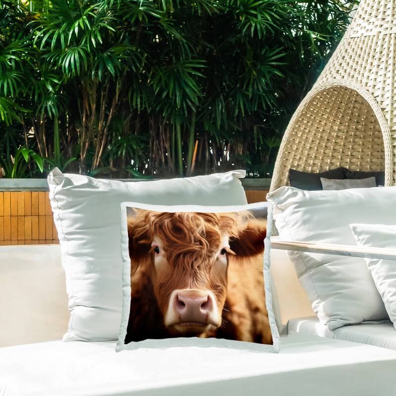 Stupell Close Up Furry Cow Portrait Printed Outdoor Throw Pillow Design by Heidi Kuntz