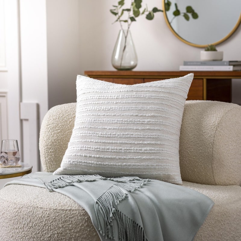 Montoya Embroidered Stripe Coastal Throw Pillow - 20"L x 20"W - Polyester - White / Alt Stripe