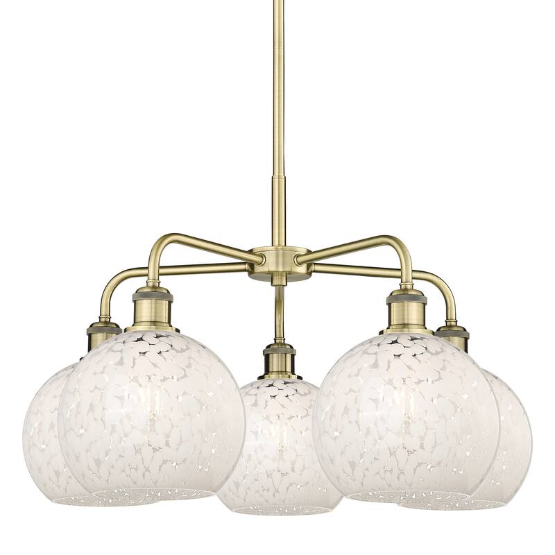Innovations Lighting 516-5C-16-26-White Mouchette-Indoor Chandelier - Antique Brass / White Mouchette