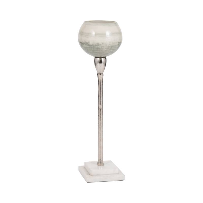 Glass Votive Candle Holder on Marble Stand - Silver