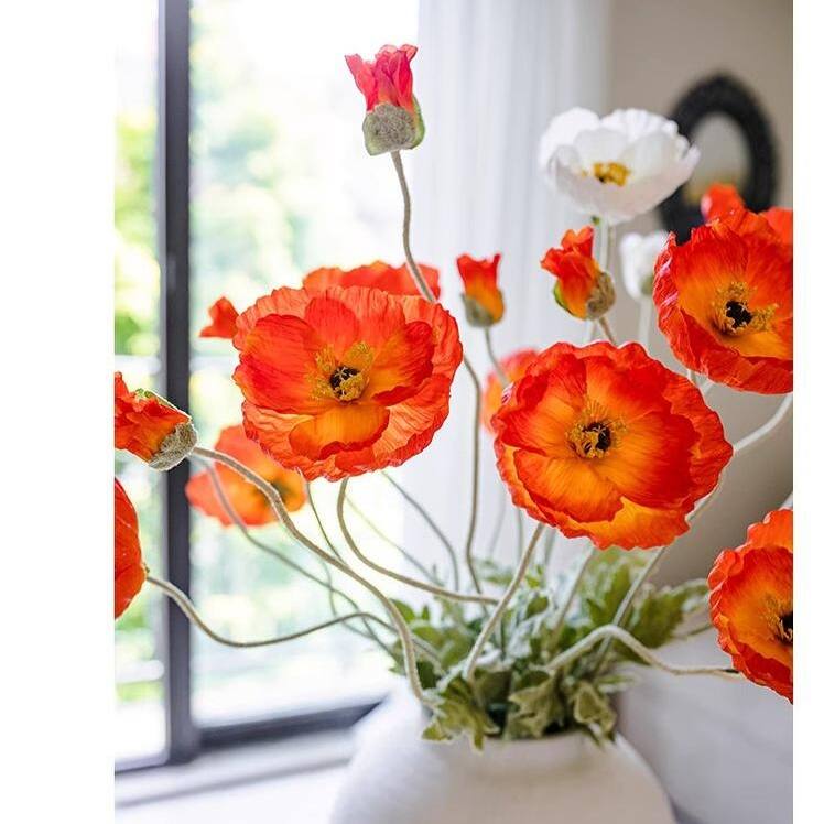 RusticReach Large Silk Poppy Flower Stem 41" Tall