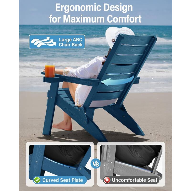 WINSOON HIPS Folding Adirondack Chairs with Arc Back & Cup Holder Set Of 2