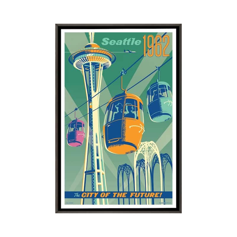 iCanvas "Seattle 1962 Travel Poster" by Jim Zahniser Framed - Charcoal - 40x26