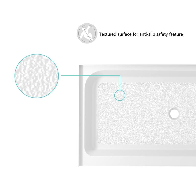 Indigo Home 60x36 inch Single Threshold Shower Tray Center Drain in White