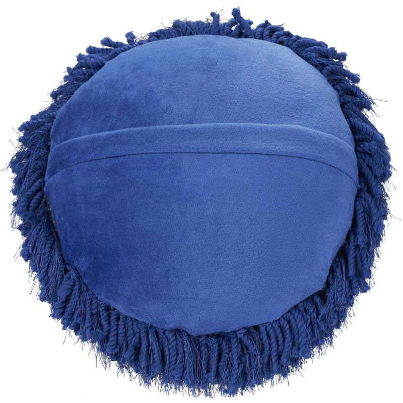 HomeRoots 14" X 14" Blue Round Shag Throw Pillow