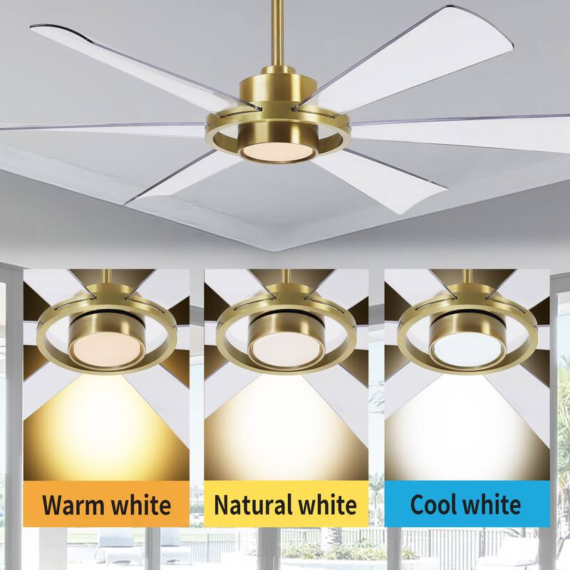 60" Large Modern 6-Blade Ceiling Fan with LED Light and Remote Control