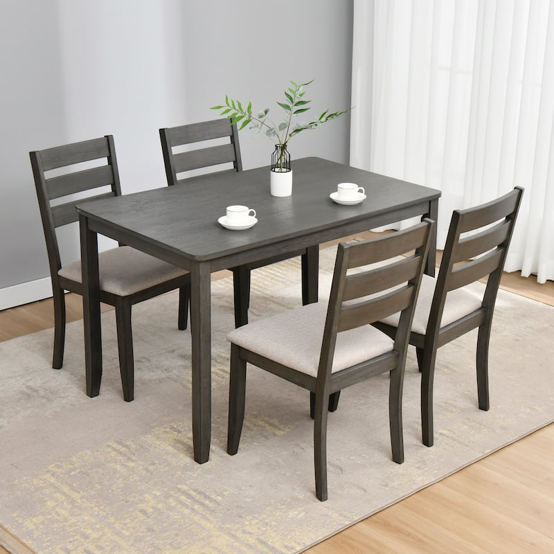 5-Piece Solid Wood 47"L Dining Table Sets (1 Table+ 4 Slat Back Chairs)