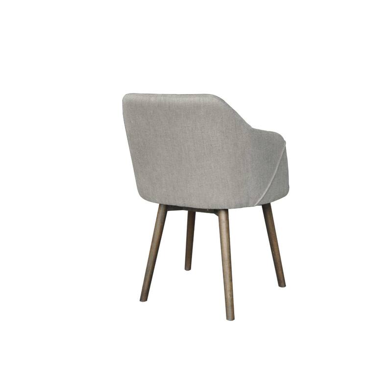 Grey Fabric Upholstered Armchair with Brown Wood Legs Solid Back Dining Seat - 23” x 23” x 34” (D x W x H)