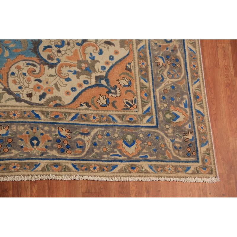 Traditional Blue Floral Tabriz Persian Rug Handmade Wool Carpet - 9'8"x 12'9"
