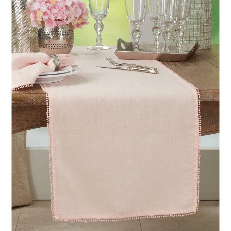 Table Runner With Pom Pom Design - Rose