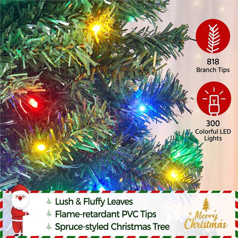 Yaheetech Pre-lit 4.5ft/6ft/7.5ft/9ft Spruce Artificial Christmas Tree with Foldable Stand, Green