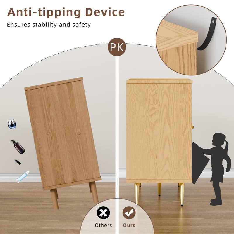 Futzca Storage Cabinet, Rattan Cabinet with Adjustable Shelf