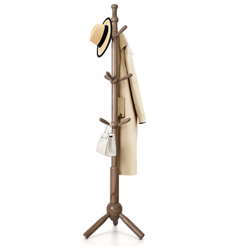 Solid Wood Freestanding Coat Rack Hanger, Coat Tree with 9 Hooks - 74"H x19.29"W