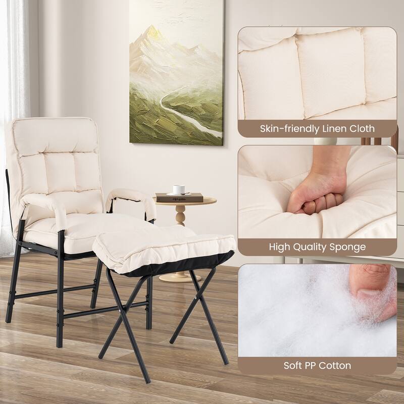 Gymax Modern Accent Chair w/ Ottoman Linen Fabric Arm Chair w/
