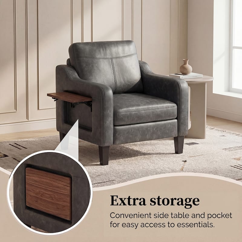 Modern Accent Chair with Wooden Armrest Comfortable Single Sofa Armchair for Living Room Bedroom Reading