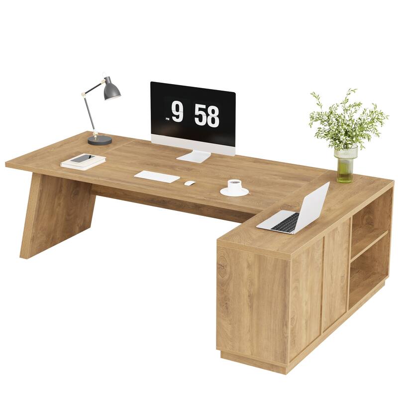 78.7-Inch L-Shaped Executive Desk Computer Desk with File Cabinet