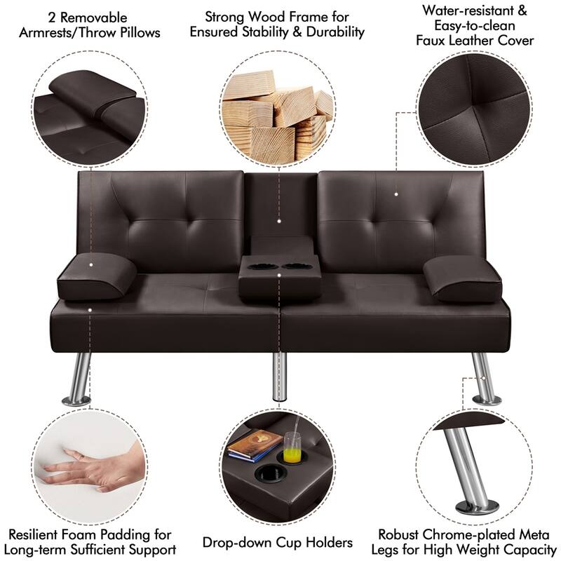 Yaheetech Faux Leather Convertible Futon Sofa Bed 3In1 Adjustable