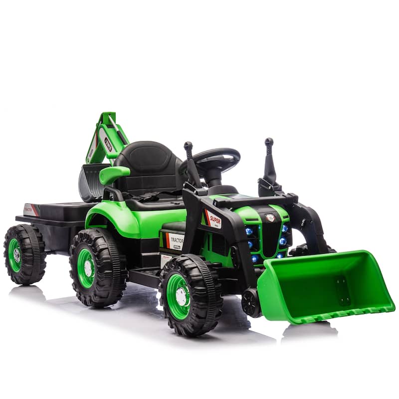 24V Kids Ride-On Electric Tractor Toy with 4-in-1 Construction Attachments w/Parent Remote Control,3-Speed Adjustable