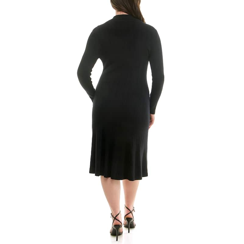 Nanette Lepore Ribbed Knit Polo Midi Dress with Long Sleeves