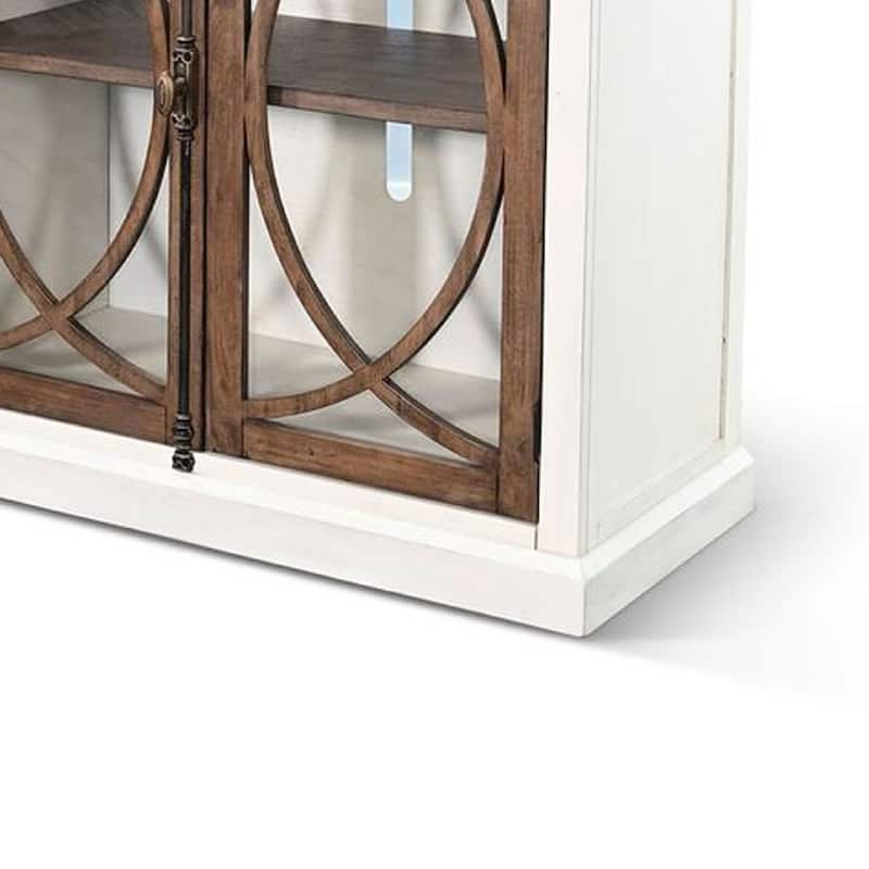 Camie TV Media Console w Glass Doors, 78 Inch, White Mahogany Wood
