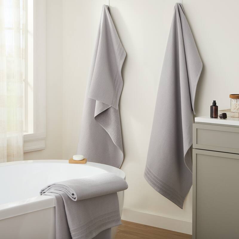 TOWN & COUNTRY BASICS 4-Piece Waffle Woven Terry Stripe Bath Towel Set, - 30"x56"