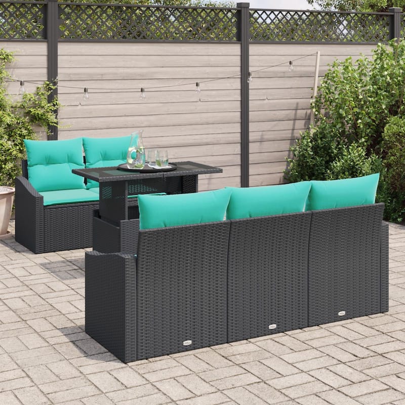 vidaXL 6 Piece Garden Sofa Set with Cushions Black Poly Rattan - 70.1×24.4×27.2