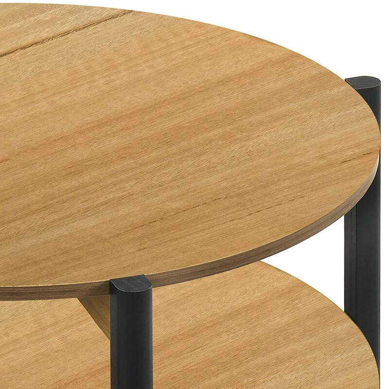 Furniture of America Rovion 2-Piece Round Wood Coffee Table Set with Open Bottom Shelf