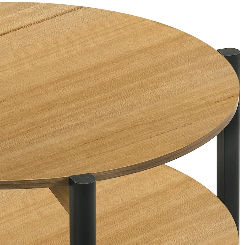 Furniture of America Rovion Round Wood Coffee Table with Open Bottom Shelf
