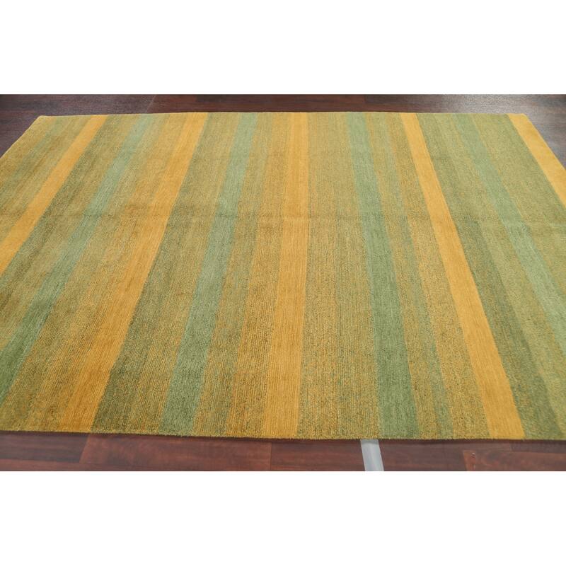 Vegetable Dye Striped Nepalese Oriental Area Rug Wool Handmade Carpet - 6'2" x 8'11"