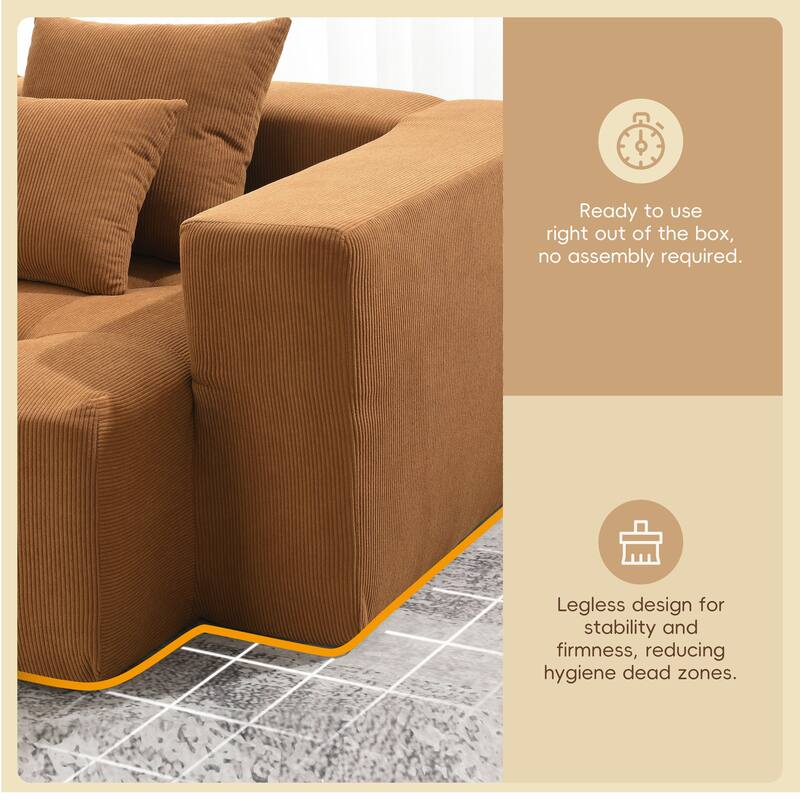 105.5" Corduroy L-Shaped Modular Sectional Sofa with Wide and Deep Seat, Tufted Design, and No Assembly Required